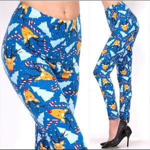 New! Blue Reindeer Candy Cane Ultra Soft Leggings